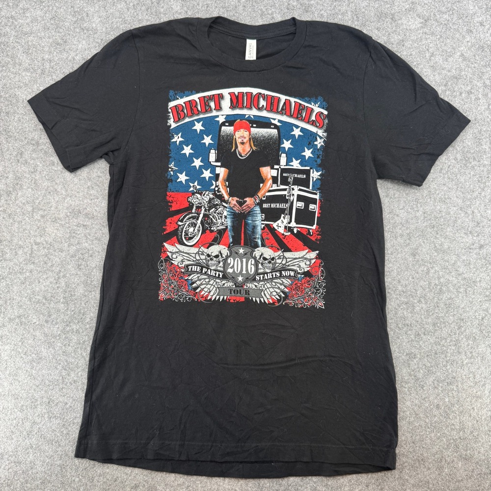 Bella + Canvas T-Shirt Mens M Bret Michaels 2016 Tour Black Graphic EUC